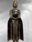 Wood Standing Monk with Offering Bowl 47"