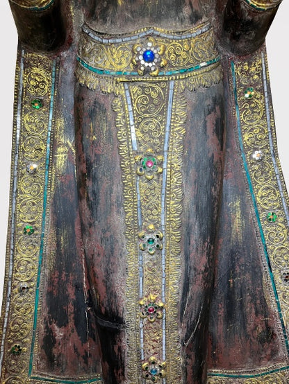 Wood Standing Thai Buddha Statue 82"