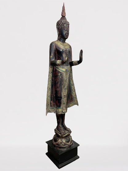 Wood Standing Thai Buddha Statue 82"