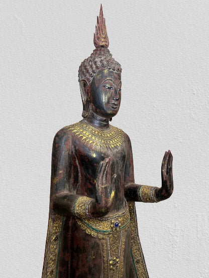 Wood Standing Thai Buddha Statue 82"