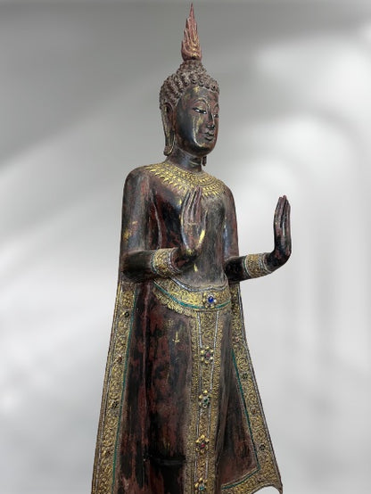 Wood Standing Thai Buddha Statue 82"