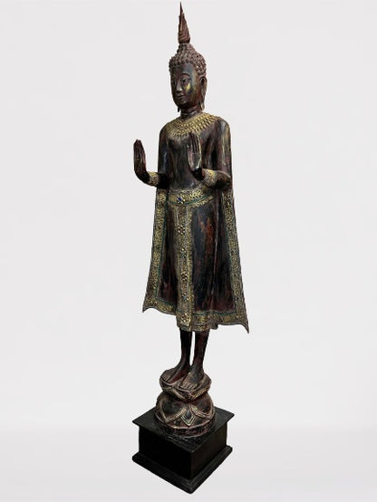 Wood Standing Thai Buddha Statue 82"