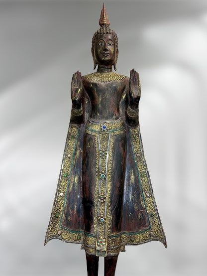 Wood Standing Thai Buddha Statue 82"
