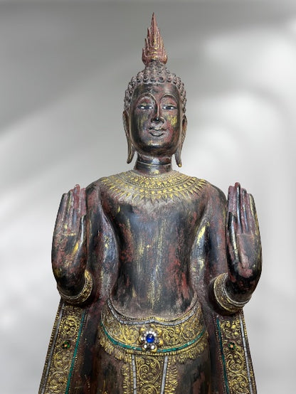 Wood Standing Thai Buddha Statue 82"