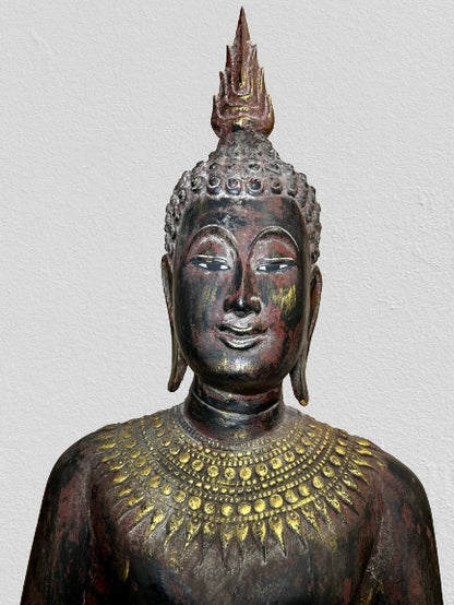 Wood Standing Thai Buddha Statue 82"