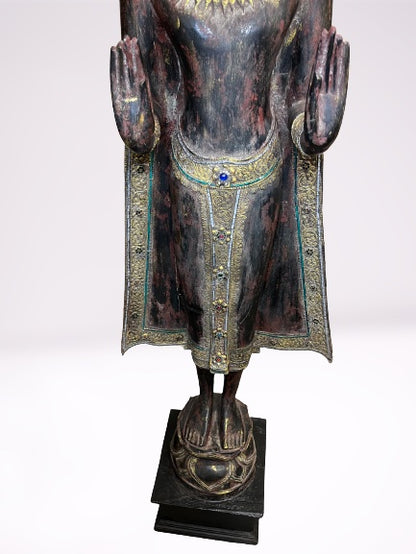 Wood Standing Thai Buddha Statue 82"