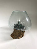 Glass & Teak Terrarium Vase Sculpture 13" - Routes Gallery