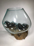 Glass & Teak Terrarium Vase Sculpture 12" - Routes Gallery