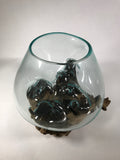 Glass & Teak Terrarium Vase Sculpture 12" - Routes Gallery