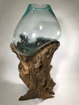 Glass & Teak Terrarium Vase Sculpture 28" - Routes Gallery