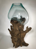 Glass & Teak Terrarium Vase Sculpture 28" - Routes Gallery