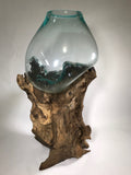 Glass & Teak Terrarium Vase Sculpture 28" - Routes Gallery