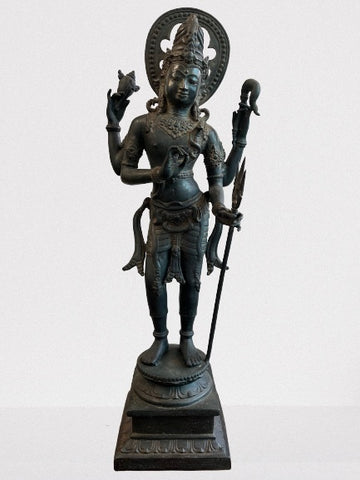 Standing Brass Shiva Statue Holding Trident 23"