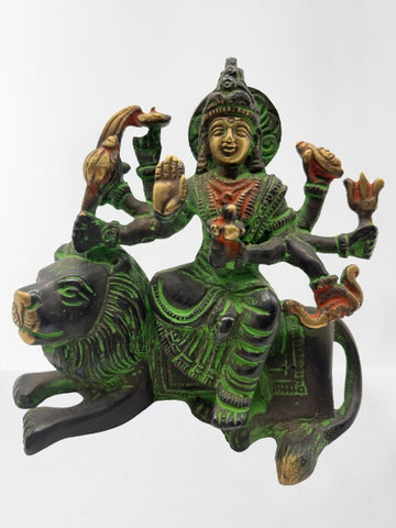 Brass Durga Statue Seated on Lion 3.5"