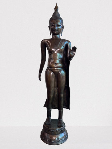 Brass Walking Abhaya Buddha Statue 45" - Routes Gallery