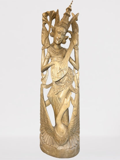 Wood Saraswati Wisdom Goddess Statue 42"
