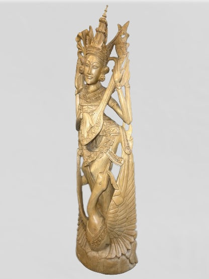 Wood Saraswati Wisdom Goddess Statue 42"