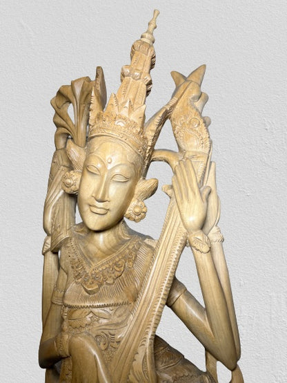 Wood Saraswati Wisdom Goddess Statue 42"