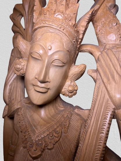 Wood Saraswati Wisdom Goddess Statue 42"
