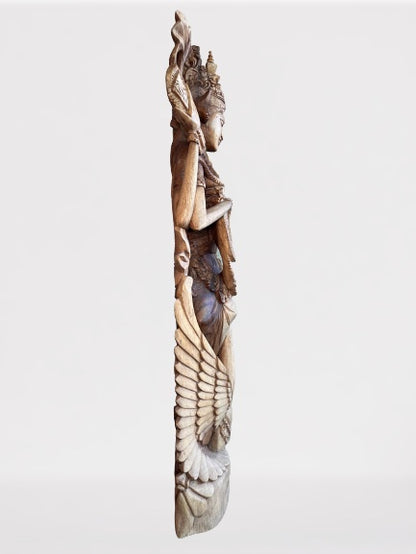 Wood Saraswati Wisdom Goddess Statue 42"