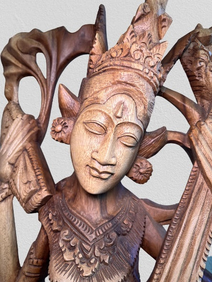 Wood Saraswati Wisdom Goddess Statue 42"