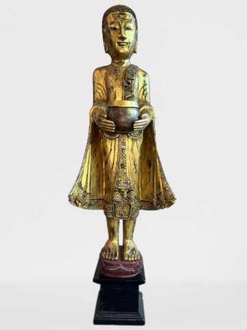 Wood Standing Monk with Offering Bowl 48"