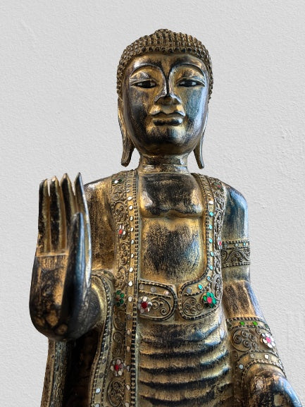 Wood Standing Abhaya Buddha Statue 48"