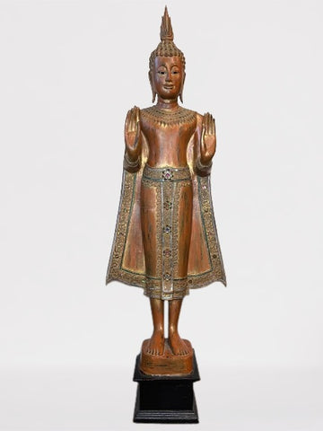 Wood Standing Thai Buddha Statue 63"