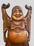 Wood Laughing Buddha Statue with Hands Up 40"