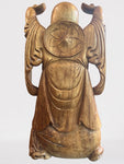 Wood Laughing Buddha Statue with Hands Up 40"