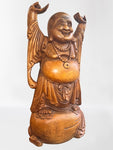 Wood Laughing Buddha Statue with Hands Up 40"