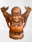 Wood Laughing Buddha Statue with Hands Up 40"
