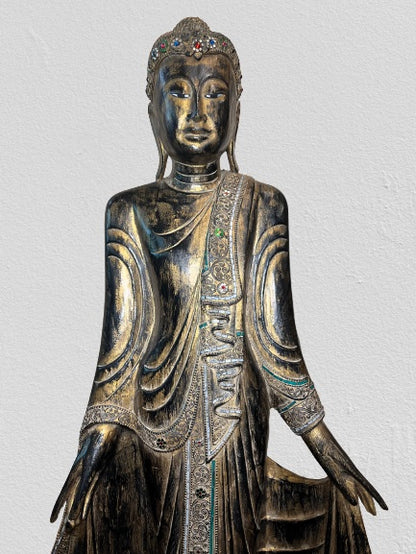 Wood Standing Mandalay Buddha Statue 69"
