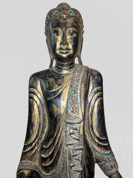 Wood Standing Mandalay Buddha Statue 69"