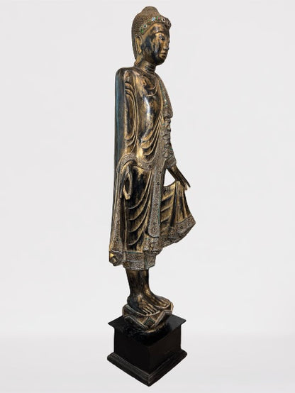 Wood Standing Mandalay Buddha Statue 69"