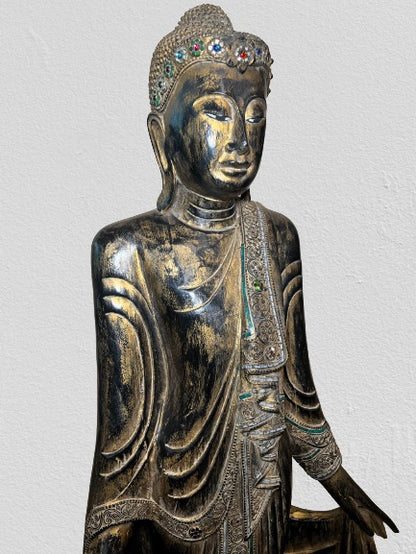 Wood Standing Mandalay Buddha Statue 69"