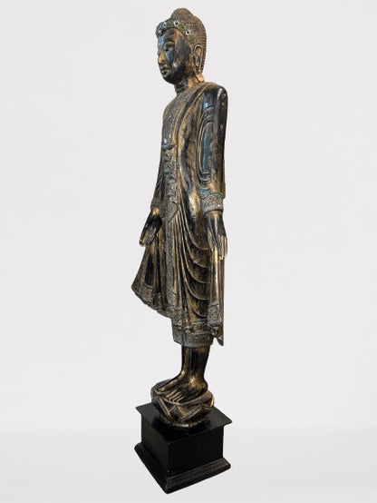Wood Standing Mandalay Buddha Statue 69"