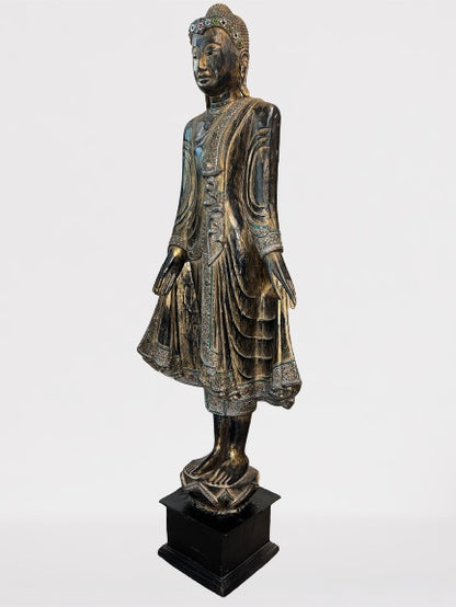 Wood Standing Mandalay Buddha Statue 69"