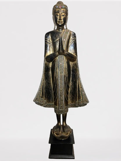 Wood Standing Namaste Buddha Statue 69"