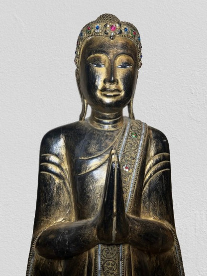 Wood Standing Namaste Buddha Statue 69"