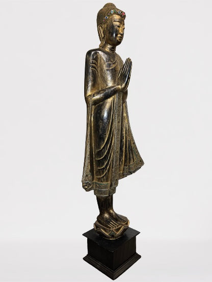 Wood Standing Namaste Buddha Statue 69"