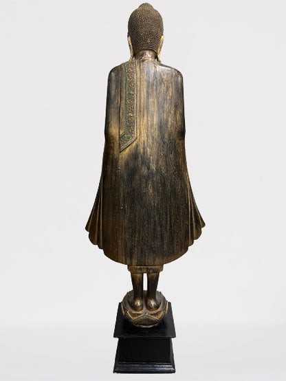 Wood Standing Namaste Buddha Statue 69"