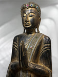 Wood Standing Namaste Buddha Statue 69"