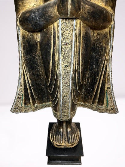 Wood Standing Namaste Buddha Statue 69"