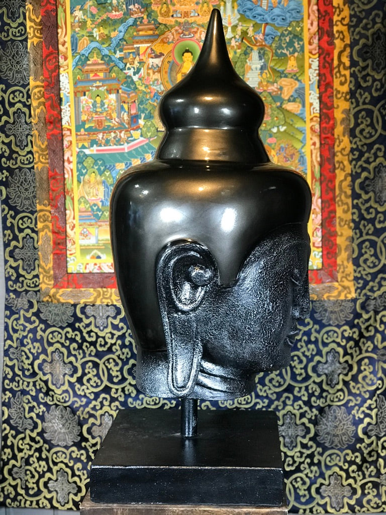 Buddha Head Statue on Stand 30" - Routes Gallery