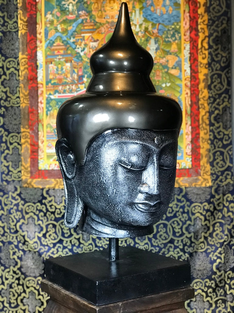 Buddha Head Statue on Stand 30" - Routes Gallery