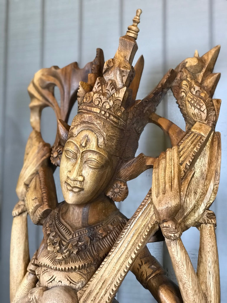 Wood Saraswati Statue 42" - Routes Gallery