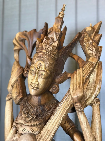 Wood Saraswati Statue 42" - Routes Gallery