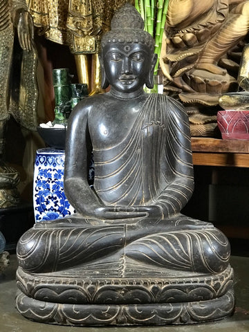 Stone Dyhana Meditation Buddha Statue 36" - Routes Gallery