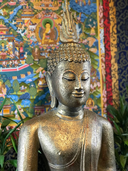 Wood Sukhothai Earth Witness Buddha Statue 40" - Routes Gallery
